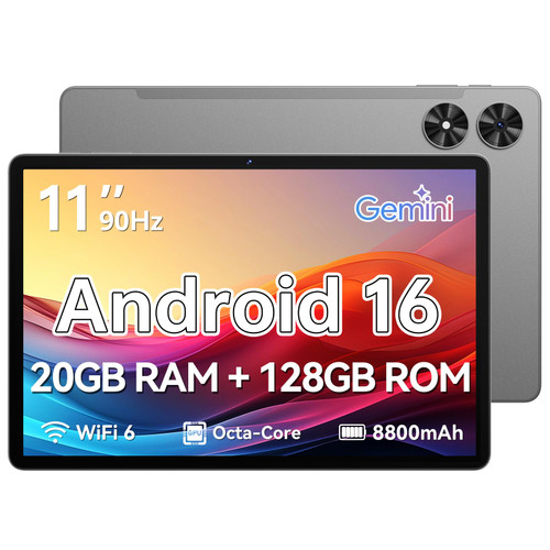 Frameflow Tablet 11 inch, Android 16 Tablet with Octa-Core Processor, 20GB RAM 128GB ROM 1 TB Expandable, 1280x800 IPS Touch Screen, GPS, 8H Battery, WiFi 6, BT 5.2, 8MP+13MP Dual Camera (Gray)