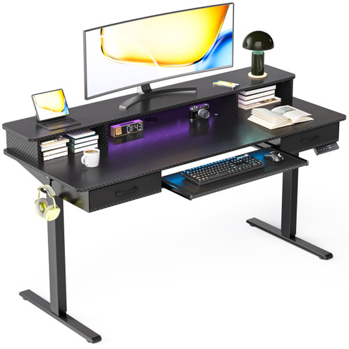 YORIWELL Electric Standing Desk with Keyboard Tray, 63x24 Inches Height Adjustable Stand up Desk with 2 Drawers, Ergonomic Sit to Stand Table with Storage Monitor Stand, Black