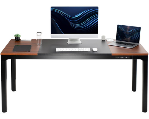 VIVO Premium Electric 71 x 30 inch Height Adjustable Memory Stand Up Desk, Black 4-Leg Quad Motor Frame, Black and Dark Walnut Table Top, DESK-KIT-F10BD
