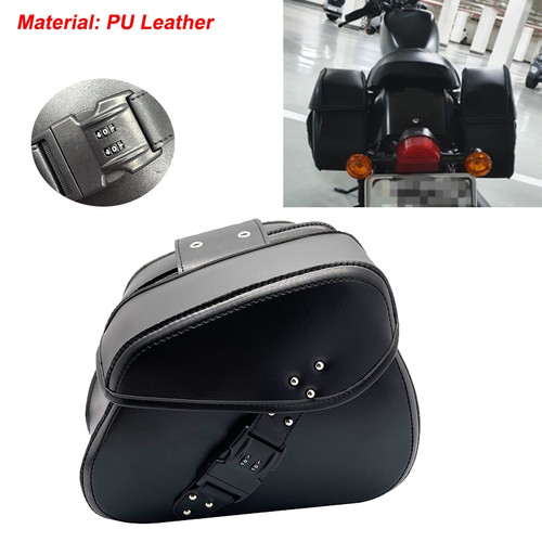  Left Right Universal PU Leather Motorcycle code lock Saddlebag Side Tool Luggage package Saddle