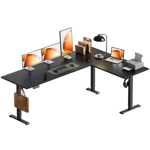 OffiGo 71 Inch Reversible L Shaped Electric Standing Desk, Height Adjustable Corner Stand up Desk, Ergonomic Large Lift Computer Table for Home, Office, Workstation, Black