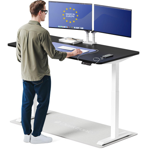 Desktronic HomeOne Standing Desk 60x30 — Ergonomic Sit Stand Home Office Desk, Made in Europe, Electric Dual Motor Height Adjustable, USB & USB-C Charging, Wobble-Free, Touchscreen, 3 Memory Presets
