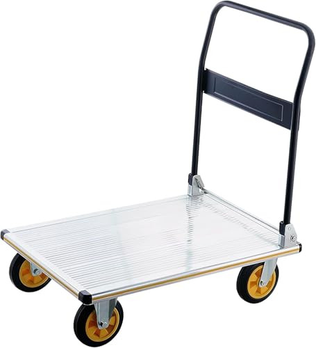 Heavy Duty Platform Truck Flat Moving Cart Hand Trucks Steel Push Dolly,Platform Truck Push Cart Folding Platform Truck Aluminum Alloy Hand Cart with Wheels and Foldable Handle Push Trolley