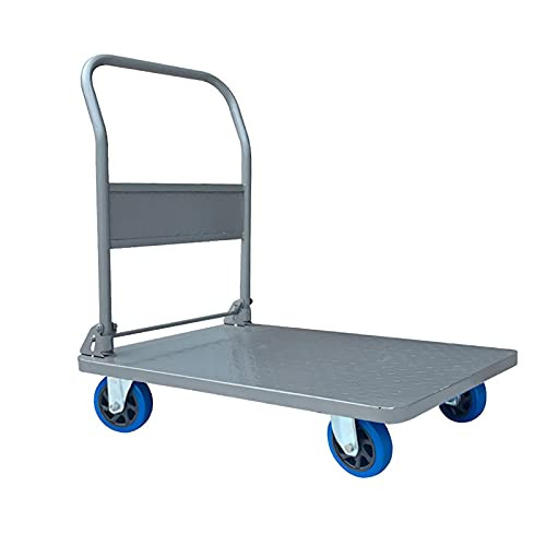 Heavy Duty Platform Truck Flat Moving Cart Hand Trucks Steel Push Dolly,Hand Trucks Heavy Trailer Steel Platform Cart with Handle and Silent Wheels for Warehouse Airport Moving Large Load Ca