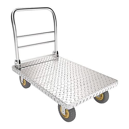 ZGLINMZ Platform Truck Cart Steel Platform Truck with Foldable Handle Easy Storage Rolling Flatbed Cart for Home Office Warehouse Durable Moving Hand Truck Push Cart Dolly (Size