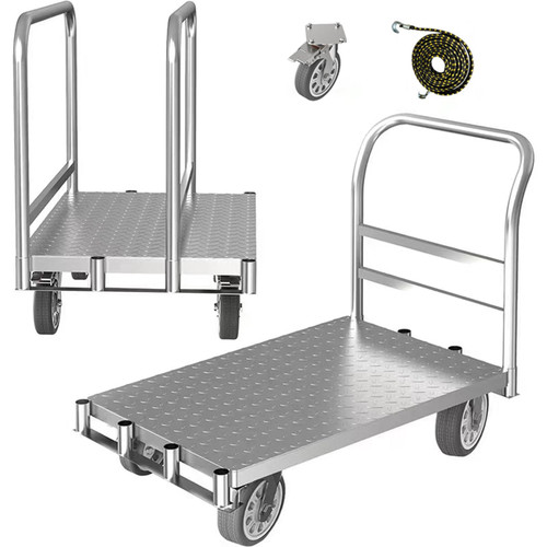 Foldable Panel Push Cart Dolly,2IN1 Steel Plate Platform Truck,36"×24" Heavy Duty Moving Hand Truck Flatbed Cart,2200LBS Capacity with 6.5'' Swivel Wheels,Detachable Fence 1Front and 2Side Handles