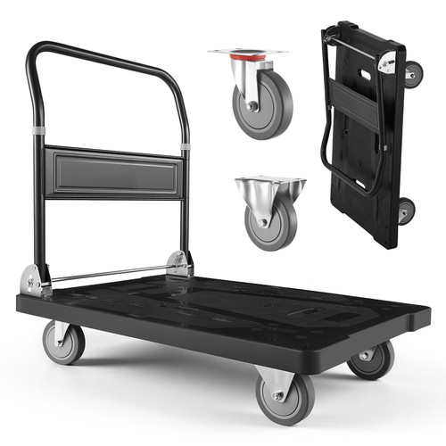 VEVOR Platform Truck Push Cart Dolly, 1000LBS Heavy Duty Folding Platform Truck with 360° Swivel Wheels, Flat Bed Cart with Space Saving Push Handle for Garage/Basement/Office/Warehouse