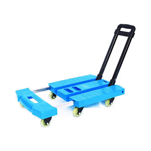 ZGLINMZ Push Cart Dolly Folding Hand Truck 6 Wheels Small Trolley Cart with Stretchable Handle for Home Office Travel Lage Moving 330lbs Weight Capacity Platf，Blu 3inch