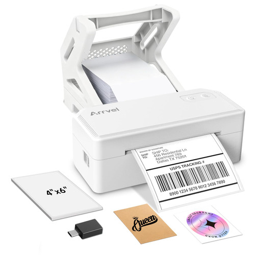 Arrvel Bluetooth Thermal Label Printer with Stand, Wireless 4x6 Shipping Label Printer for Small Business, Support iPhone, Android Windows & Mac, Widely Used for USPS Amazon Etsy Shopify (White)