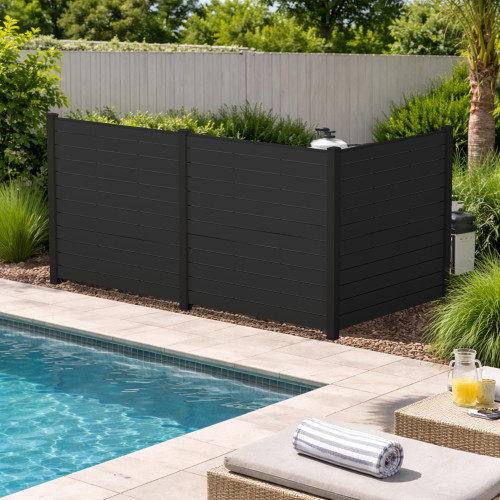 Kozyard 50" W x 48" H Outdoor Privacy Screen with Aluminum Posts, Air Conditioner Fence Panels, Pool Equipment Enclosure, Trash Can Screen Fence Kit for Outside Backyard Patio(Black/3Panels)