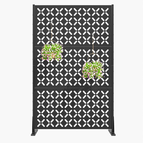 GDNVBRDS 72 Inch Metal Outdoor Privacy Screen Panel, Decorative Privacy Fence for Patio, Garden & Yard, Trash Can Fence Screen, Freestanding, X-Black
