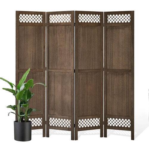 Privacy Screen Room Divider Panel - Real Wood Folding Partition Room Dividers, No-Assembly Required, Enhance Privacy and Aesthetic Appeal, Ideal for Home or Office Brown 67 Inch Tall 4 Panel