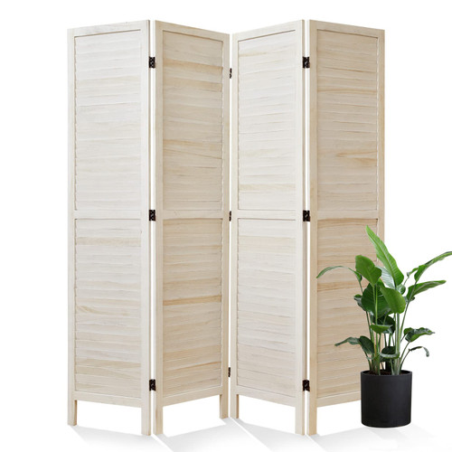 Room Dividers and Folding Privacy Screens, Wood Louvered Separators Divider Wall for Home Office Bedroom - 4 Panels, 67 * 60inch (White-Washed)