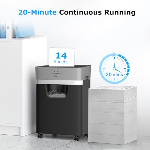 BONSEN 14-Sheet Paper Shredder for Home Office, Heavy Duty Cross Cut Shredder with 5.3 Gal Pullout Bin, Quiet Shredder for CDs/Credit Card/Staple, P-4 Security, Anti-Jam System