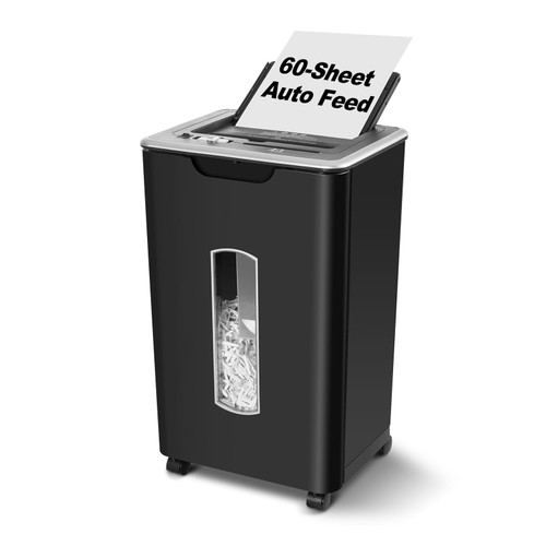 Wingwise Auto Feed Paper Shredder, 60 Sheets Cross Cut, CD/Credit Card Shredder with Anti-Jam & Dual Modes, 5.8 Gallon Bin, P-4 High Security for Home Office