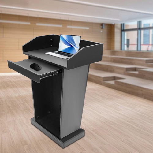 Wood Podium Stand with Slide Drawer, 37.5" Wooden Lectern Pulpit with Large Reading Platform for Church Office School Home Conference Restaurant Meeting