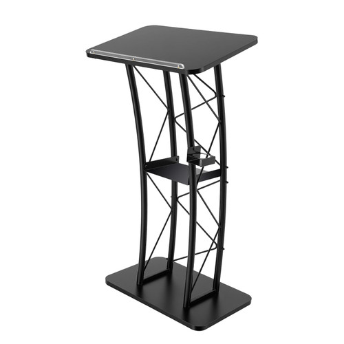 HIFMGHE Curved Podium Stand, Metal Black Pulpit Lectern for Speeches Churches, 47inch Portable Pulpit Podium with Cup Holder and Book Stopper for Schools Meeting Rooms Wedding Concert