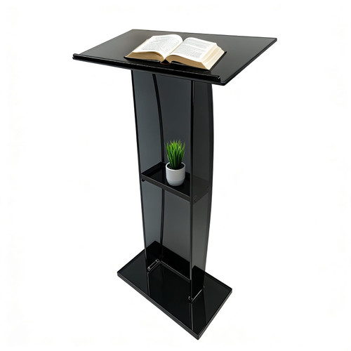 Acrylic Church Pulpit, 47" 12mm Thick Clear Podium Lectern with Storage Shelf, Transparent Heavy-Duty Lectern for Church, Wedding, Conference, Easy 15-Min Setup