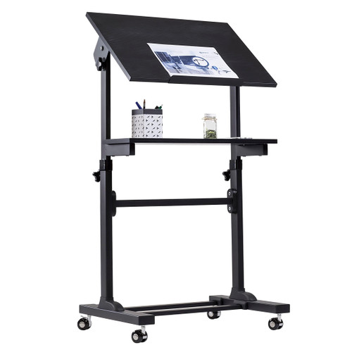 Mount-It! Portable Standing Desk with Wheels, Rolling Mobile Laptop Desk, Height Adjustable Sit Stand Workstation (41.3″–50″), Small Compact Mobile Lectern Podium for Home Office, Classroom & Training