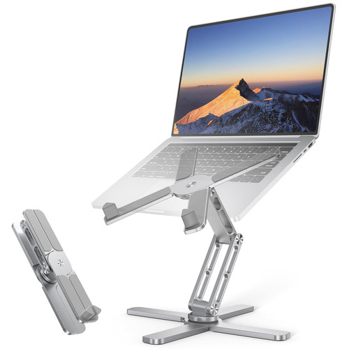 TECKNET Laptop Stand for Desk-360°Rotating Laptop Stand Riser with Ergonomic Foldable Height & Angles, Adjustable Computer Stand Compatible with All Laptops Macbooks up to 17.3", 100%Aluminium Silver
