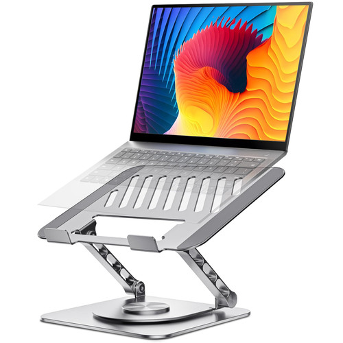 SDUUGYE Adjustable Computer Stand with 360 Rotating Base, Ergonimic Foldable Laptop Riser for Desk Compatible with MacBook Pro/Air Notebook up to 16 Inches, Silver