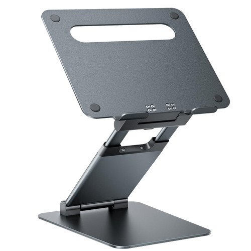 Nulaxy Height Adjustable Laptop Stand for Desk, Dual Foldable Aluminum Computer Riser, Pull Out Design Ergonomic Sit to Notebook Holder Convertor, Compatible with All 10-17" Laptops, Tablets, Gray
