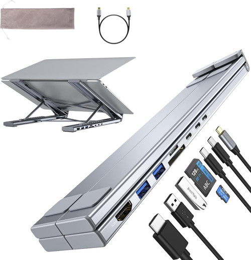 Umaniy Laptop Docking Station Stand, 8 in 1 USB C Hub HDMI Portable Laptop Stand with USB Ports, USB C Multiport Adapter USBC Dock Station Computer Holder for MacBook Pro/Air, Dell, HP, Lenovo, ASUS