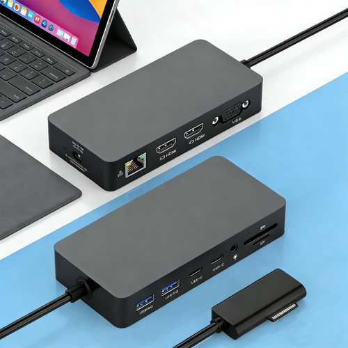 Surface Docking Station Triple Displays Dual HDMI + VGA with Power Adapter,12 in 1 Surface Dock 2 for MS Surface Pro 12/11/10/9/8/X/7/6/5/4/3,Surface Laptop 7/6/5/4/3/2/1,Surface Book Go