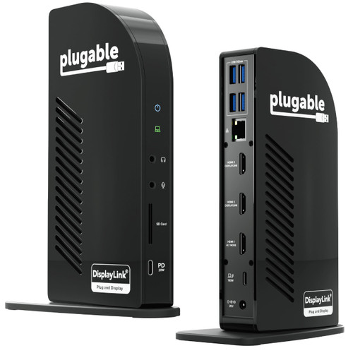 Plugable USB-C Triple Monitor Docking Station: 13-in-1 Laptop Dock with 100W Charging for Mac (DisplayLink Driver Required), Windows, Chrome, 3 HDMI, Gigabit Ethernet, SD, USB-C 20W, 4 USB - UD-ULTCDL