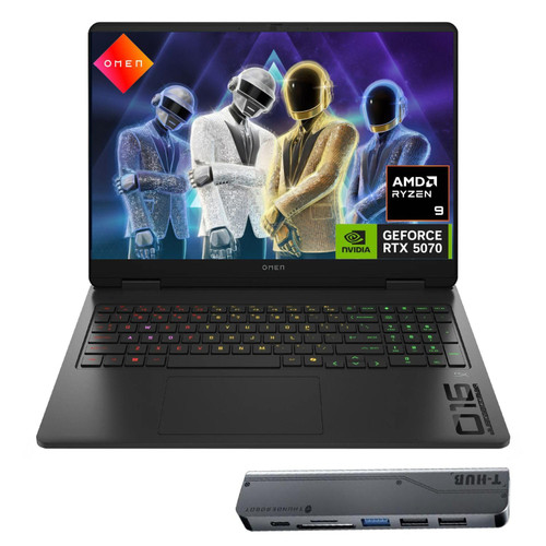 HP Omen RTX 5070 Gaming Laptop, 16.1" WQXGA 240Hz, AMD Ryzen 9 8940HX, 64GB DDR5 RAM, 4TB SSD, RGB Backlit KB, Low Blue Light, Bundle with Thunderobot 7 in-1 USB-C Hub, Black, Windows 11 Home