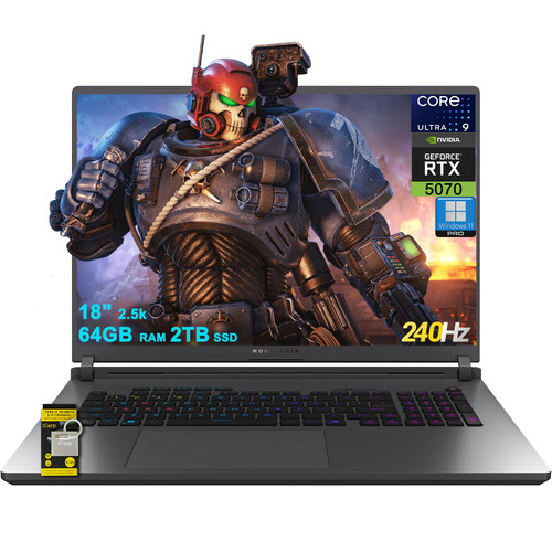 ASUS ROG Strix G18 G815 Gaming AI Laptop 18" 2560x1600 240Hz (100% DCI-P3) Intel 24-core Ultra 9 275HX 64GB RAM 2TB SSD GeForce RTX 5070 (Up to 798 AI Tops) RGB Backlit Win11Pro ICP Hub/