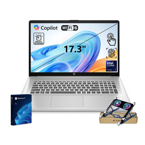HP Pro Business Copliot AI Laptop PC, 17.3" Touchscreen, Intel Ultra 7 255U, 64GB DDR5, 2TB SSD, Wi-Fi 6, Webcam, Backlit Keyboard, Fingerprint Reader, Bundle with PCO Laptop Cooler