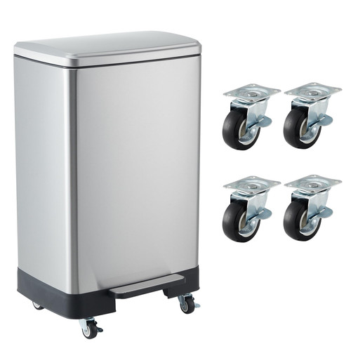 Garvee 16 Gal / 60L Step-On Stainless Steel Kitchen Trash Can, Large Rustproof Garbage Bin with Soft Close Lid, Removable Inner Bucket & Wheels, for Home, Kitchen or Office