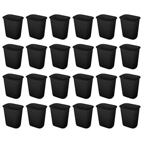 Sterilite 3 Gallon Rectangular Wastebasket Small Home Kitchen or Bathroom Trash Bin, Accommodates 4 Gallon Trash Liner, 24 Pack, Black