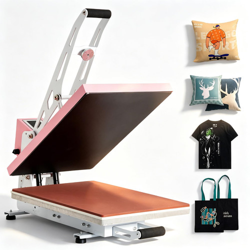 16"x 24" Semi-Automatic Heat Press Machine with Slide Out Lower Platen,2000W Digital Control Heat Transfer Printer,Teflon Coated Fast Heating Industrial Clamshell Press for T Shirts Vinyl Cotton(Pink)