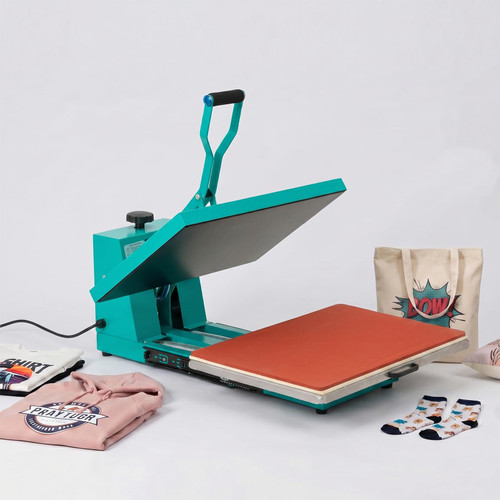 Professional 16x24 Inch Heat Press Machine, 2000W High Power Manual T-Shirt Press with Slide-Out Drawer, Teflon Coated Heating Plate, Industrial Grade Heat Transfer for DTF, HTV, Vinyl, Green