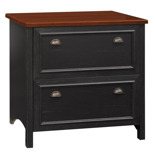 Bush Home Fairview 2 Drawer Lateral File Cabinet in Antique Black/Hansen Cherry, Home Office Storage for Letter, Legal, and A4-Size Documents