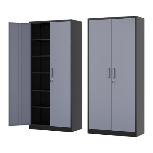 Fesbos Metal Storage Cabinet-72” Tall Steel File Cabinets with Lockable Doors and 5 Adjustable Shelves-Black&Gray Steel Storage Cabinet for Home, School, Office, Garage