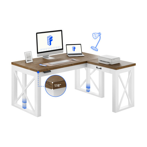 FLEXISPOT L-Shaped Executive Electric Standing Desk, 55"x48" Wood Farmhouse Home Office Height Adjustable Corner Desk with Drawer (3 Packages)
