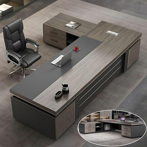 Domesto L-Shape Modern Executive Desk, L-Shape Office Executive Desk, Wood Computer Desk with Drawers and Storage, Home Office Desks, Without Chair (Left, 95" L x 63" W x 30" H)
