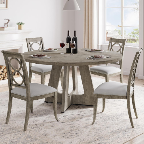 GAOMON 47 Inch Round Dining Table for 4-6 People, Circle Dinner Table with Wooden Cross Pedestal Base, Farmhouse Kitchen Furniture for Dining Room, Living Room, Kitchen (Table Only) - Grey