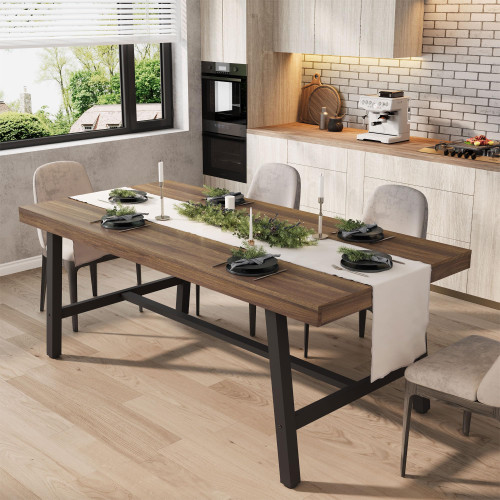 GarveeHome Industrial Dining Table for 6-8 People, 70.87" Long Large Kitchen Table with Sturdy Metal Frame, Rectangular Counter for Dinner, Kitchen, Dining Room (Retro Brown, 71" Non-extendable)