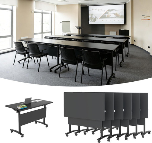 Conference Table,Flip Top Folding Conference Room Tables with Silent Wheels, Foldable Modular Training Table Modern Rectangle Seminar Table for Office Boardroom (6, B, L55.1IN)