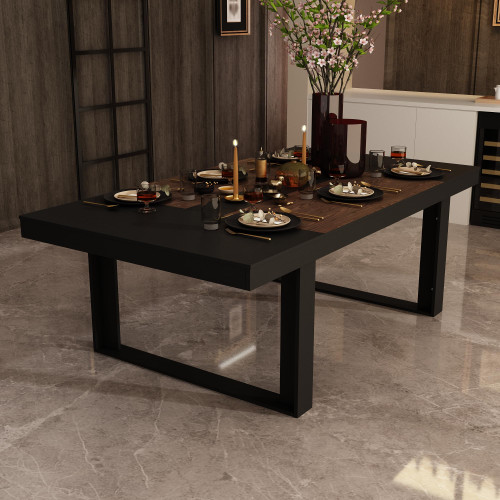 WOODTIME 86.6" W Dining Table for 8-10 People, Versatile Modern Wooden Dinner Table Kitchen Table for Dining Room Conference Room, Black & Brown