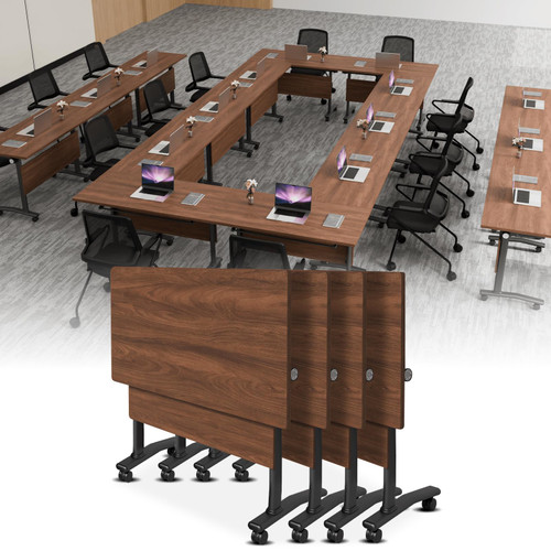 Folding Conference Table on Wheels, Modular Flip-Top Conference Room Table for 6–12 People, Mobile Training & Meeting Table for Office Classroom School, Space-Saving Design