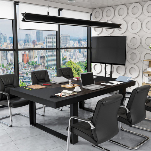 FAMAPY 7.2FT Conference Table with Black Metal Frame, Rectangular Meeting Office Table Podcast Table, Black and Deep Walnut (86.8”W x 47.2”D x 29.4”H)