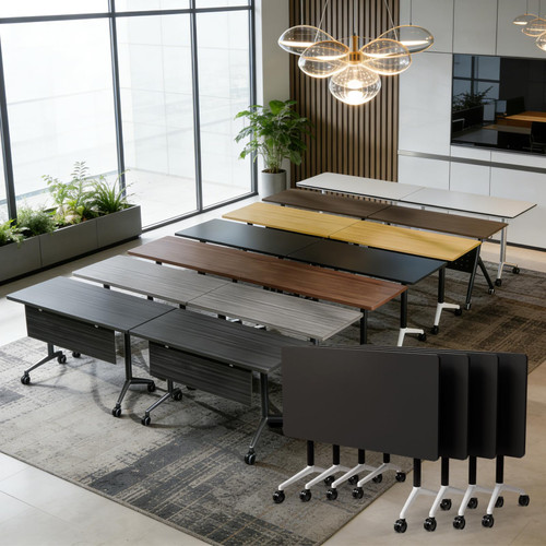 Aethelwyn Folding Conference Table with Wheels,2 Pack Conference Room Tables,Mobile Meeting Training Table for Office, Suitable for Conference Rooms, Office, and Classroom (2, Premium Black, 47.2in)