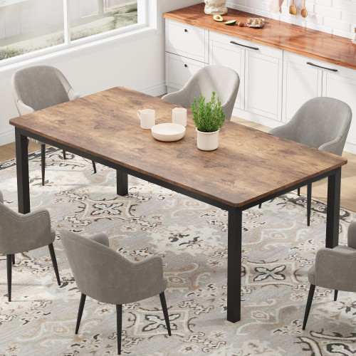 dainslef 79 Inch Industrial Dining Table, Large Rectangle Kitchen Table with Metal Legs, Round Corners, Wooden Conference Tables Writing Desk for Dining Room, Living Room, Retro Brown