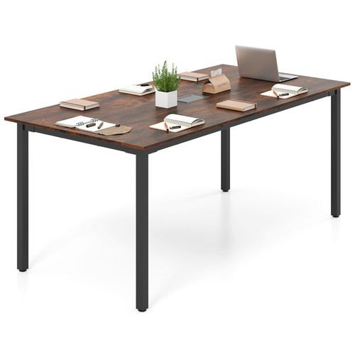 Giantex 6 FT Conference Table for 8-10 People, Modern 71" L x 35.5" W Large Meeting Table with Metal Frames, Rectangle Conference Room Table with Cable Grommet for Office, Boardroom, Rustic Brown