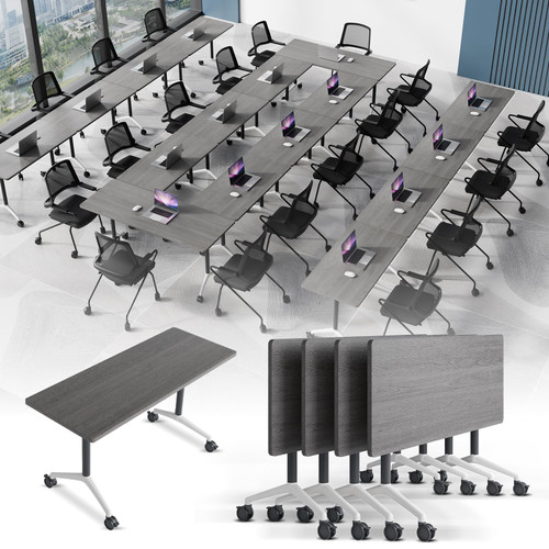 JNMDLAKO Modular Conference Table 6PCS, Folding Conference Room Tables on Wheels Grey 47.2in, Modern Rectangular Training Table for Office Meeting, Rolling Seminar Tables for 6-10